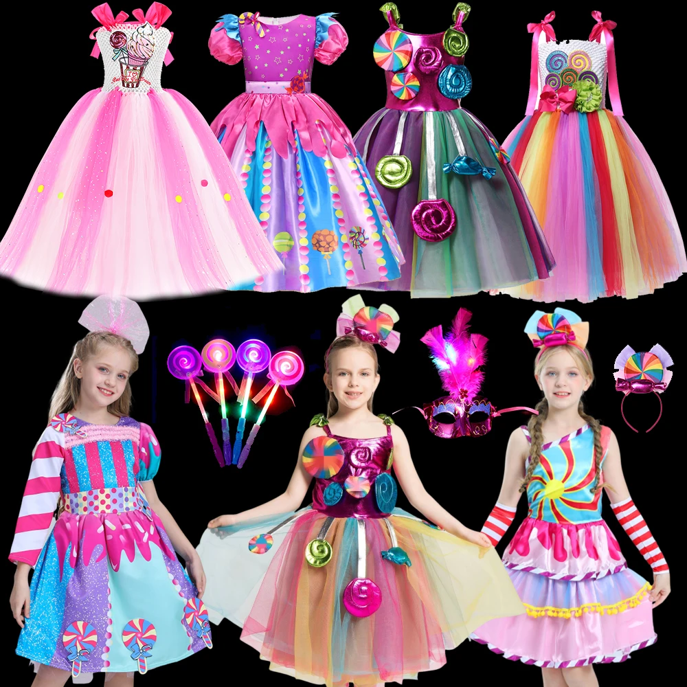 Purim 2024 Kid Disguise Candy Dress Lollipop for Girls Cosplay Costume Fancy Children Colorful Dresses Birthday Party Gift