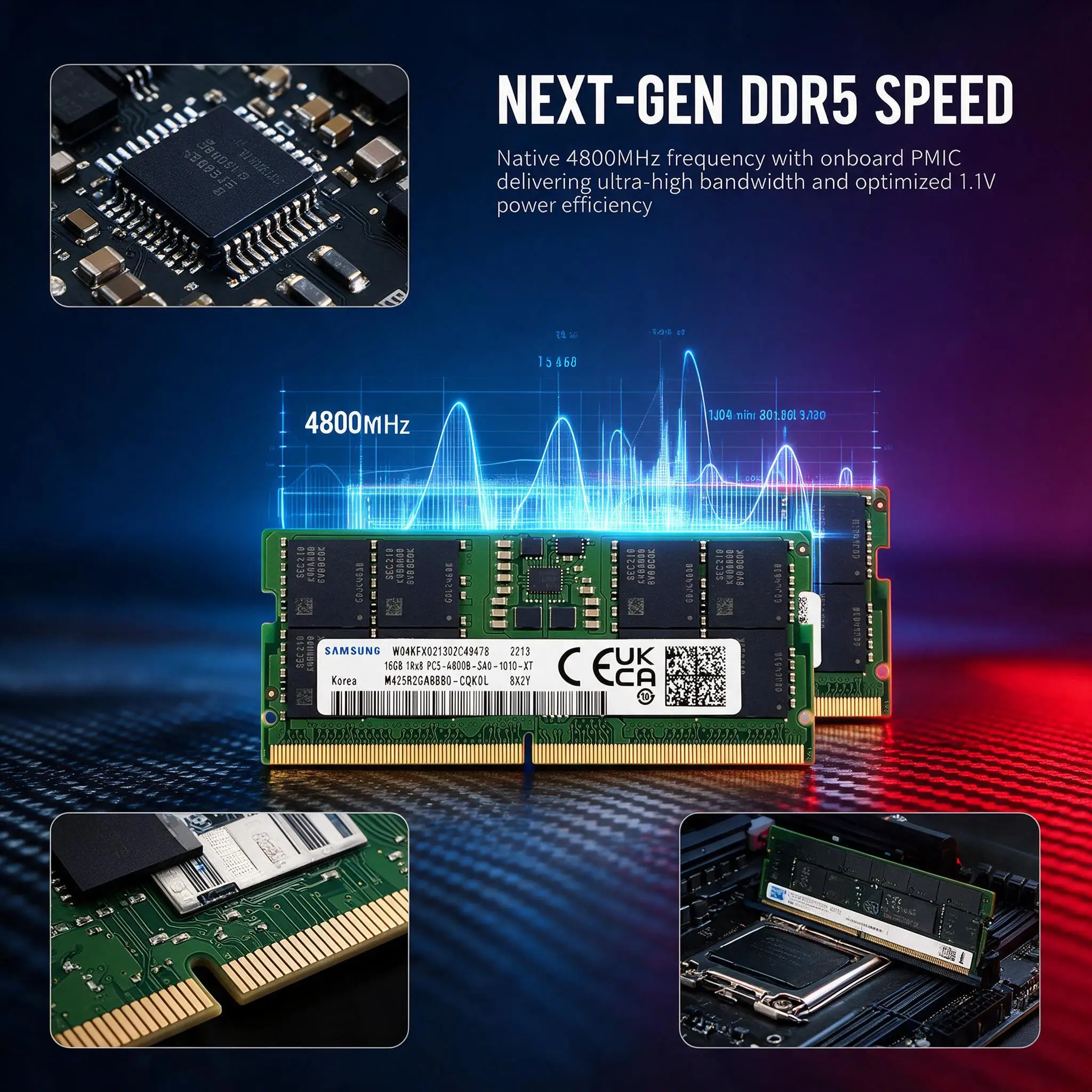 SAMSUNG Laptop Memory DDR5 SODIMM RAM 8GB 16GB 32GB 4800MHz 5600MHz Notebook Memoria PC5-34800 1.1V 262 Pin LAPTOP Computer Ram view 2