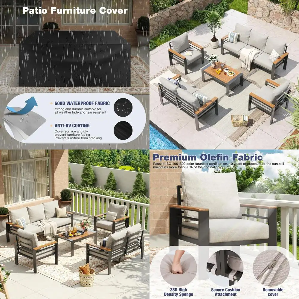 

7-местный уличный секционный комплект мебели для патио с толстыми подушками, кофейным столиком и водонепроницаемым чехлом для террас и балконов