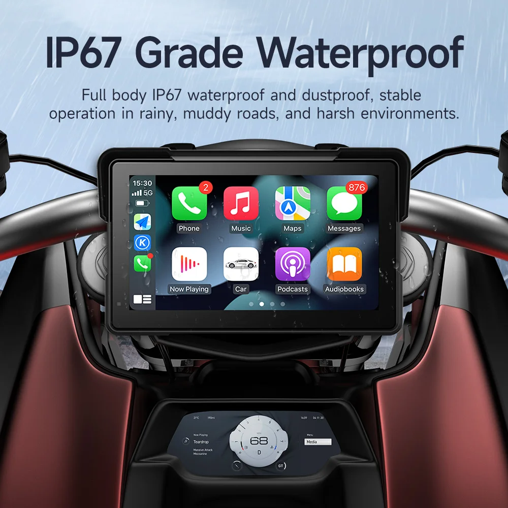 5 inch Portable Motorcycle Display IPX7 Waterproof Monitor Bluetooth For Wireless  Carplay Android Auto Dual Recorder Navigation
