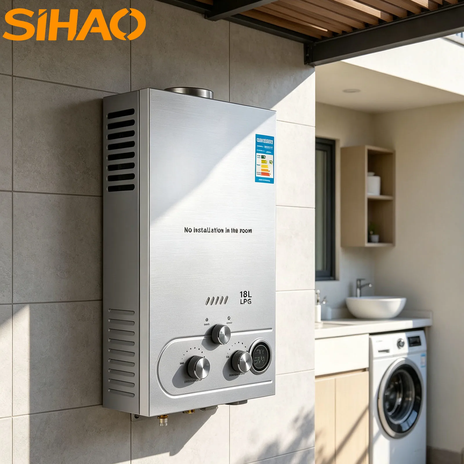SIHAO 6L–18L  Stainless Steel Instant-Heat  Fast Heating Boiler Shower for Home Outdoors RV Camping Use Portable LPG Water Heater with Digital Display