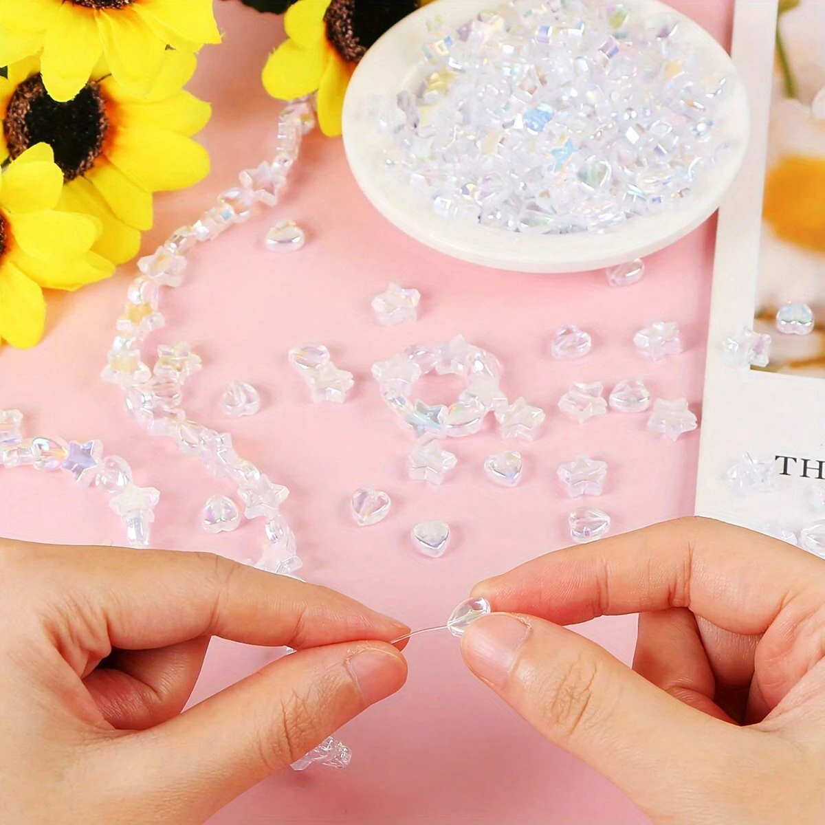 405/205 قطعة AB اللون الأبيض 10 مللي متر الخماسي 9 مللي متر الخوخ القلب نمط مختلط ، يمكن استخدامها كأساور زوجين ، أساور مجوهرات ذاتية الصنع