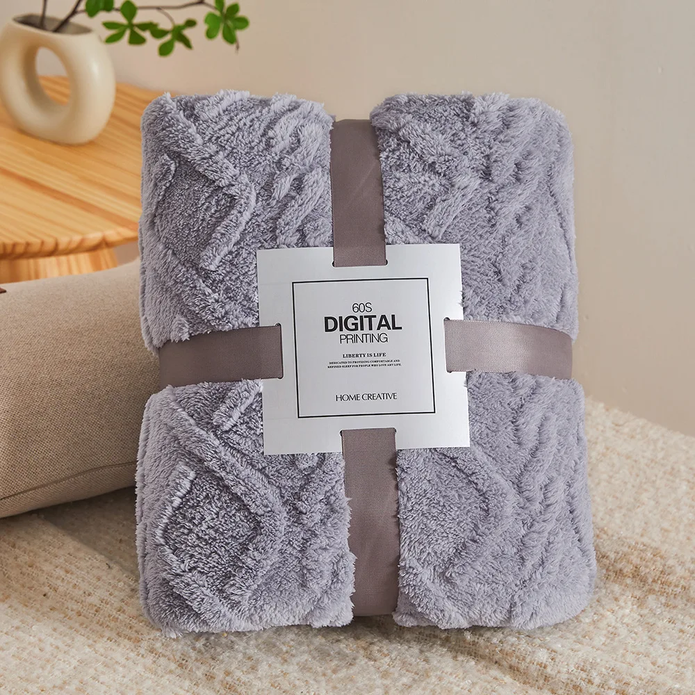 Taffeta Thickened Blanket Office Nap Shawl Blanket Solid Color Jacquard Four Seasons Coral Velvet Sofa Warm Leisure Blanket