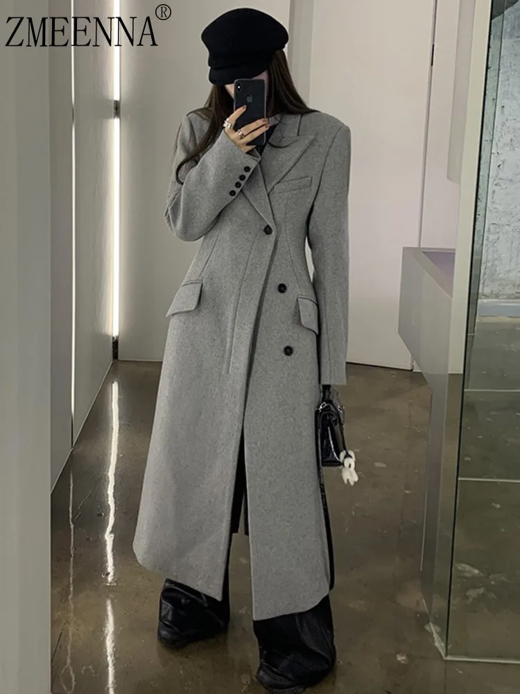 

ZMEENNA женский черный длинный плащ элегантное пальто с лацканами зимняя теплая верхняя одежда повседневная мода стиль ZM4542