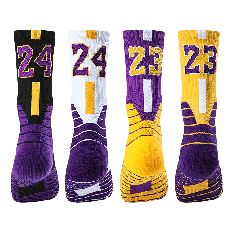 James LBJ No24 No23 KB LA Basketball Player Thick Sport Crew Towel Socks Digital Number Los Angeles Team Twenty Three Four