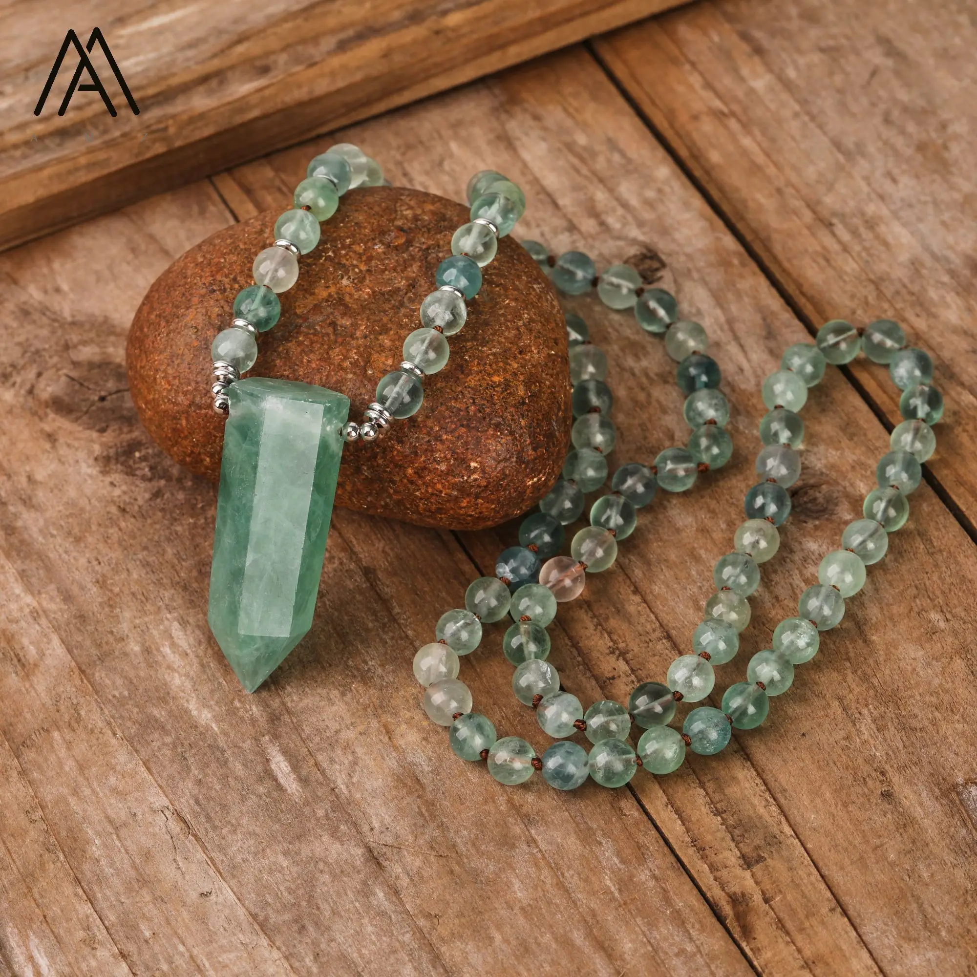 Natürlicher Regenbogen-Fluorit-Heilpunkt-Anhänger für Damen, 108 Gebetsperlen, Mala-Halskette, Meditation, spiritueller Schmuck, Geschenke – Detail 7