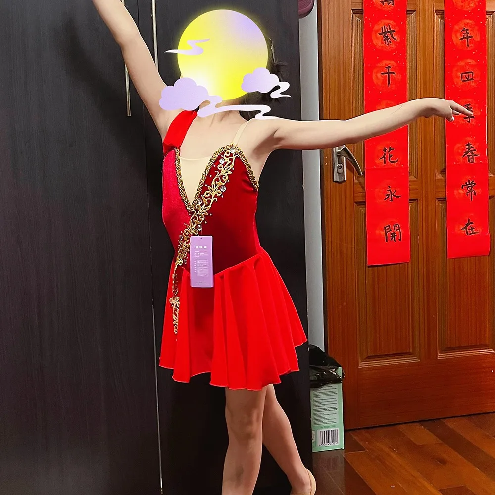 الأطفال الشيفون فستان الباليه الحديث للفتيات الأحمر راقصة الباليه توتو كيوبيد أداء ملابس رقص النساء الكبار فستان الأميرة