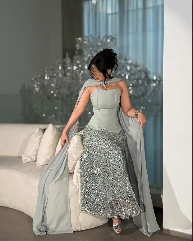 Индивидуальные блестящие платья для выпускного вечера с пайетками и шалью Милое вечернее платье трапециевидной формы с шарфом Длинное корсетное платье для женщин