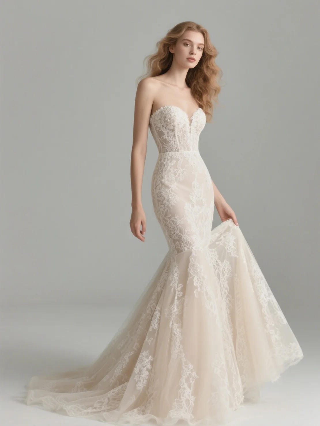 セクシーでモダンなマーメイドウェディングドレス、ストラップレス、レース、チュール、アップリケ、コートトレーン、ノースリーブ、エンゲージメントドレス2025、無料カスタマイズ