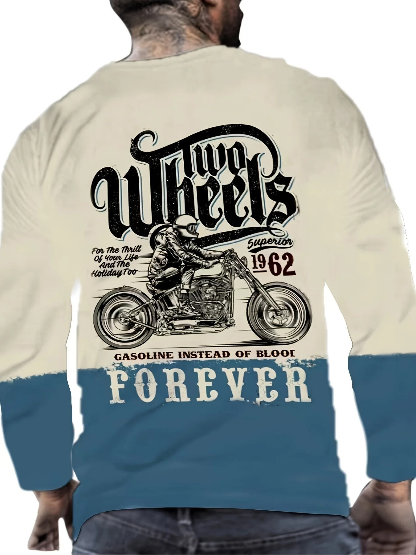 2024 Retro Classic Biker Print Men's Long Sleeve Novelty T-shirt, Summer Thin Fashion T-shirt, Brand Men's Clothing