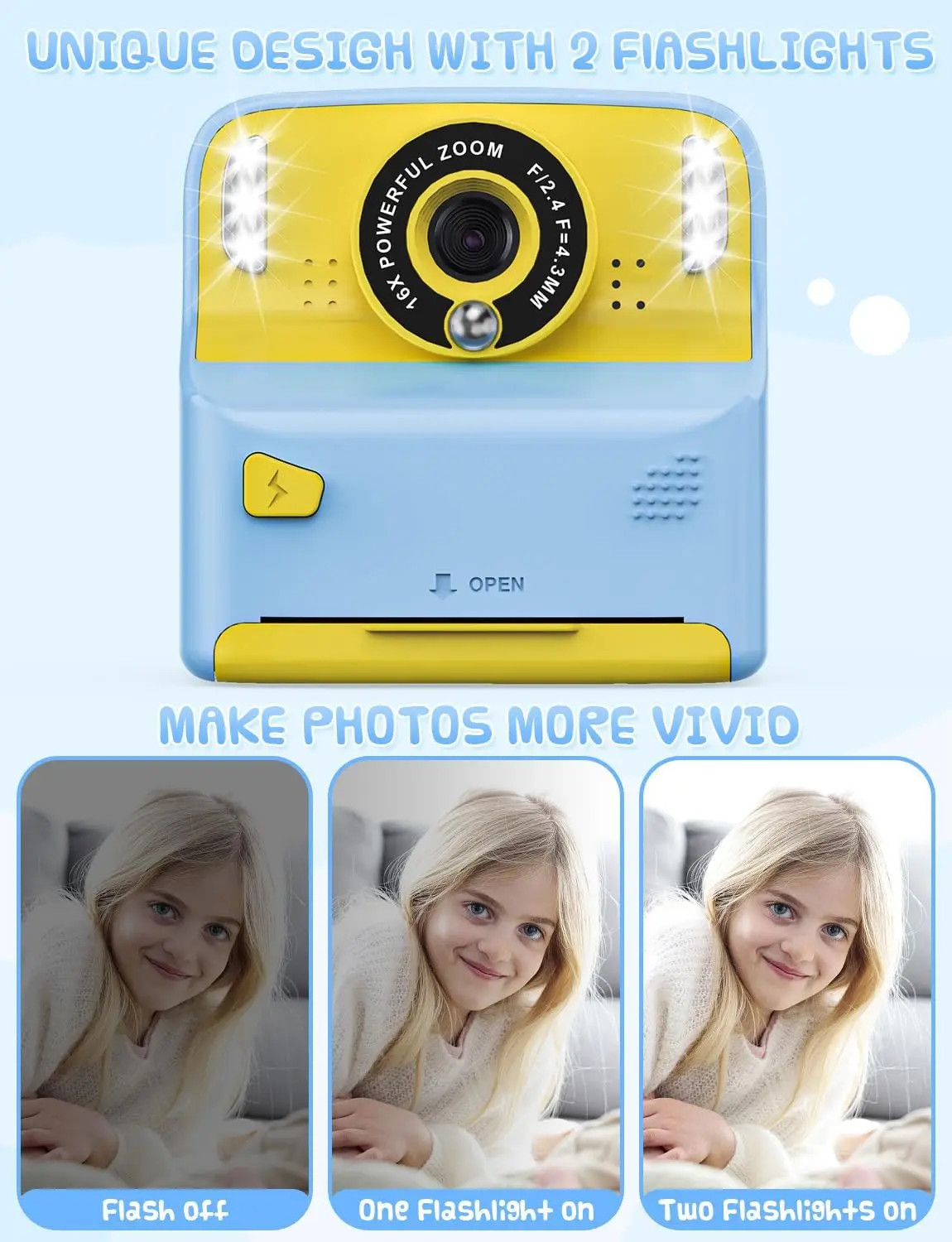 Kids Camera Instant Print 1080P HD 16X Zoom Selfie Digitale Camera voor Meisjes Jongens Kerst Verjaardagscadeautjes Speelgoed met 32G Set