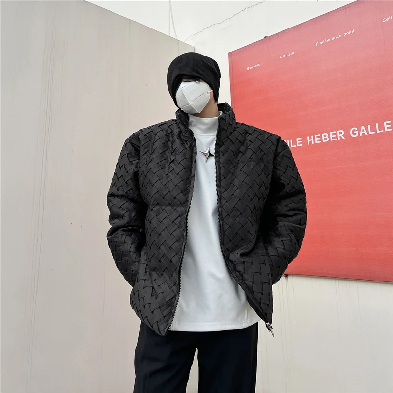 

Bla Knitted Cotton Jaet Men's Winter Thiened Bread Sle Stand Collar Casual Loose Fit Youth ular Autumn Winter Coat