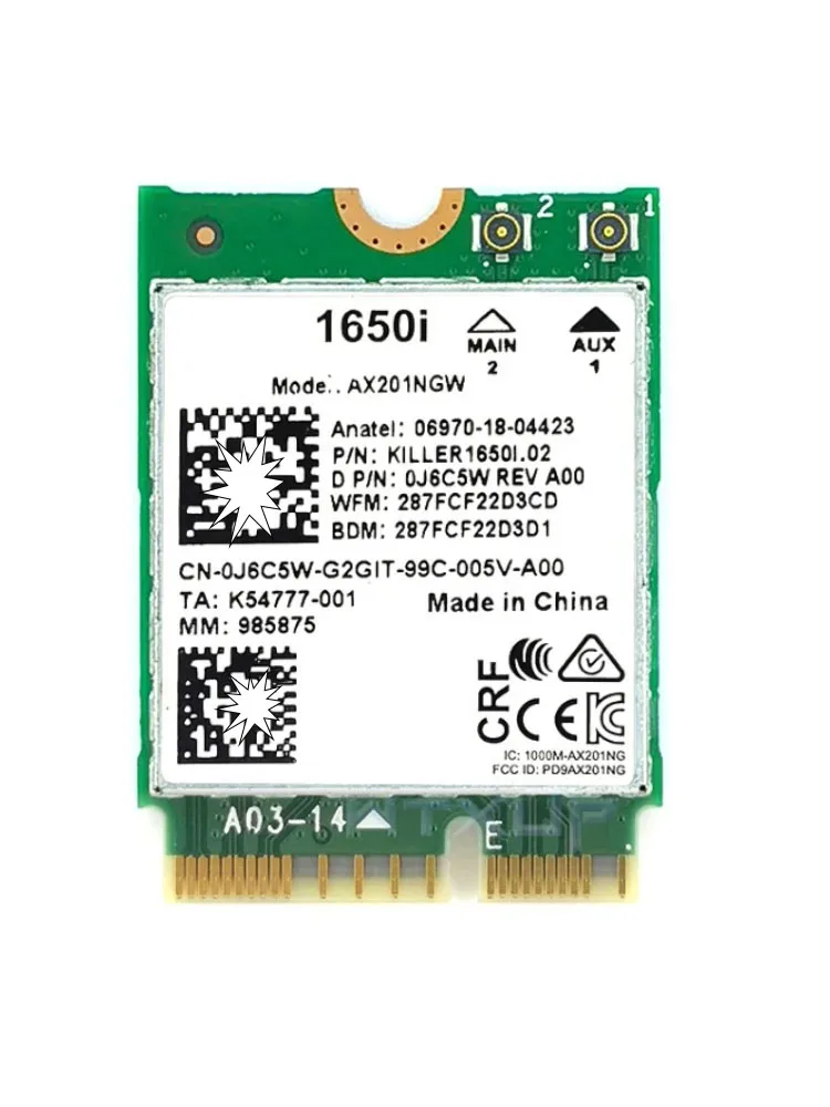 

Killer 1650i AX Dual Band 2.4Gbps Wireless AX201 Wifi6 Card AX1650i X201NGW 802.11AX/A/B/G/N BT 5.0 Laptop for Windows 10