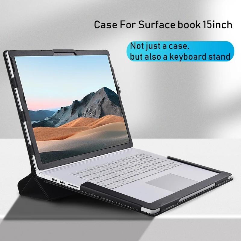 Imagem -02 - Estojo Protetor para Microsoft Superfície Livro 15 Polegadas Feito de Couro pu em Destacável com Suporte Multi-ângulo