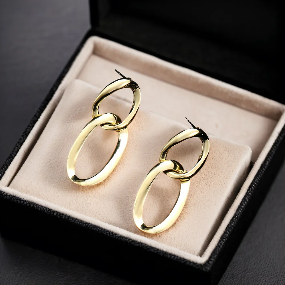 Hot-selling double connection personalized fashion environmental protection alloy geometric light luxury women's stud earrings