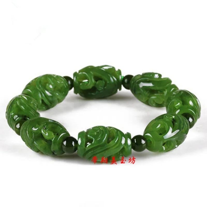 Xinjiang Hetian Green Jade Jasper Hollow Carved Bracelet Men and Women