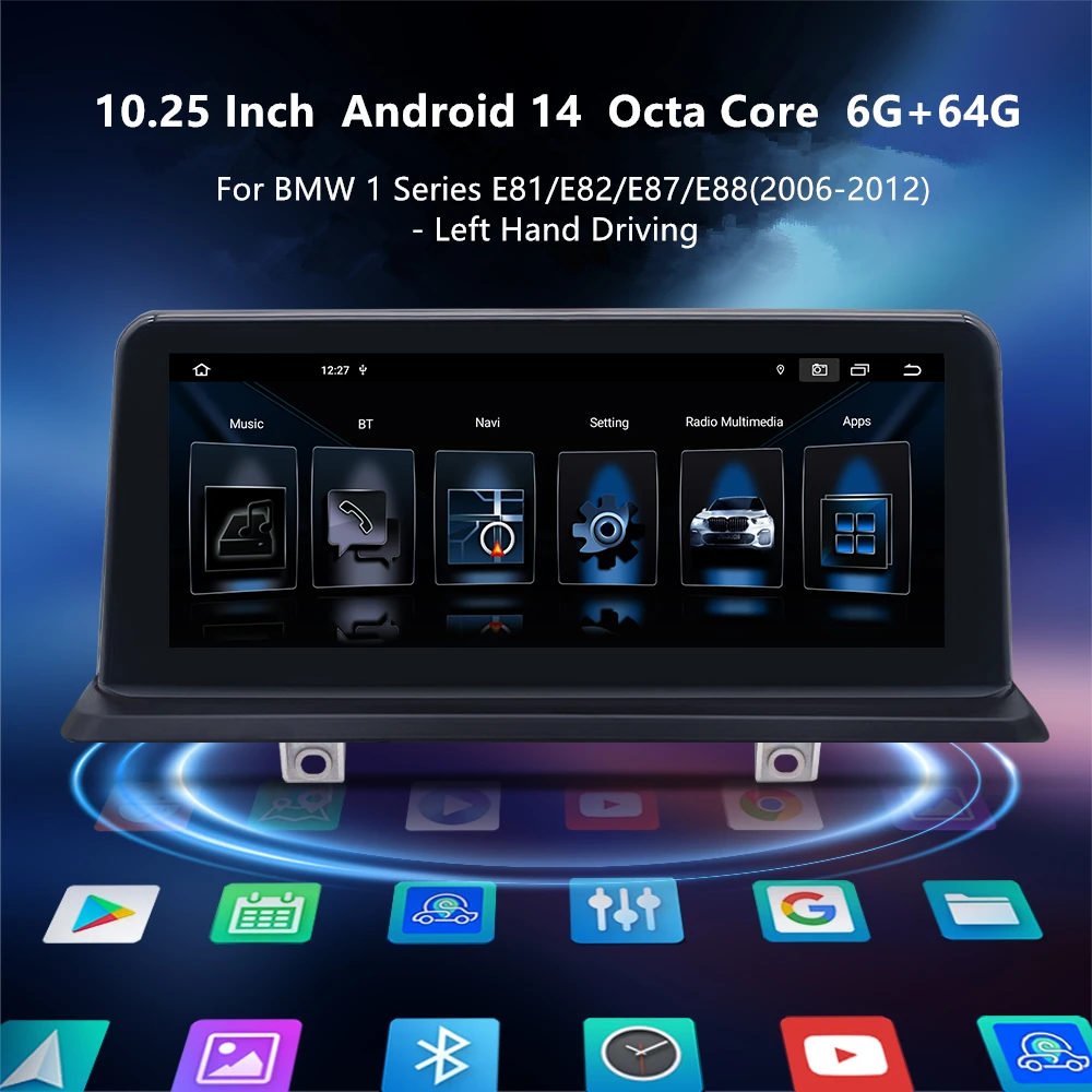 

10.25” Car Multimedia Player Wireless Carplay Play Video Touch Screen Monitor Android For BMW1 Series E81 E82 E87 E88 Left Hand