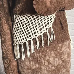 Lady Skirt New Korea Ins Weave Triangular Scarf Tie Straps Y2k Fashion Matching Apron Fart Curtain Headscarf Hollowing Out