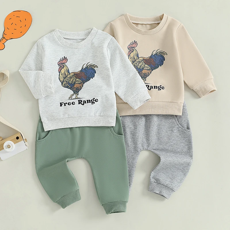 Toddler Baby Boys Outfits Western Country Farm Long Sleeve Sweatshirt Pullover Tops Jogger Pants Set Fall Clothes