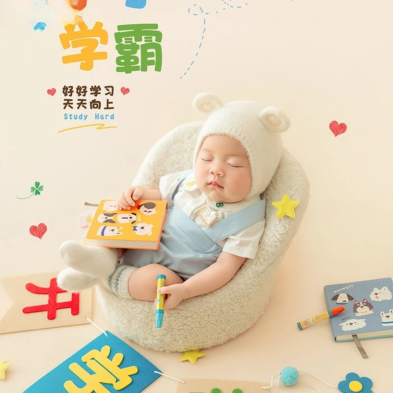 Newborn Photography Props Cute Schooler Theme Backdrop Outfit Set School Books Pens Stars Decors for Baby Studio Photoshoot