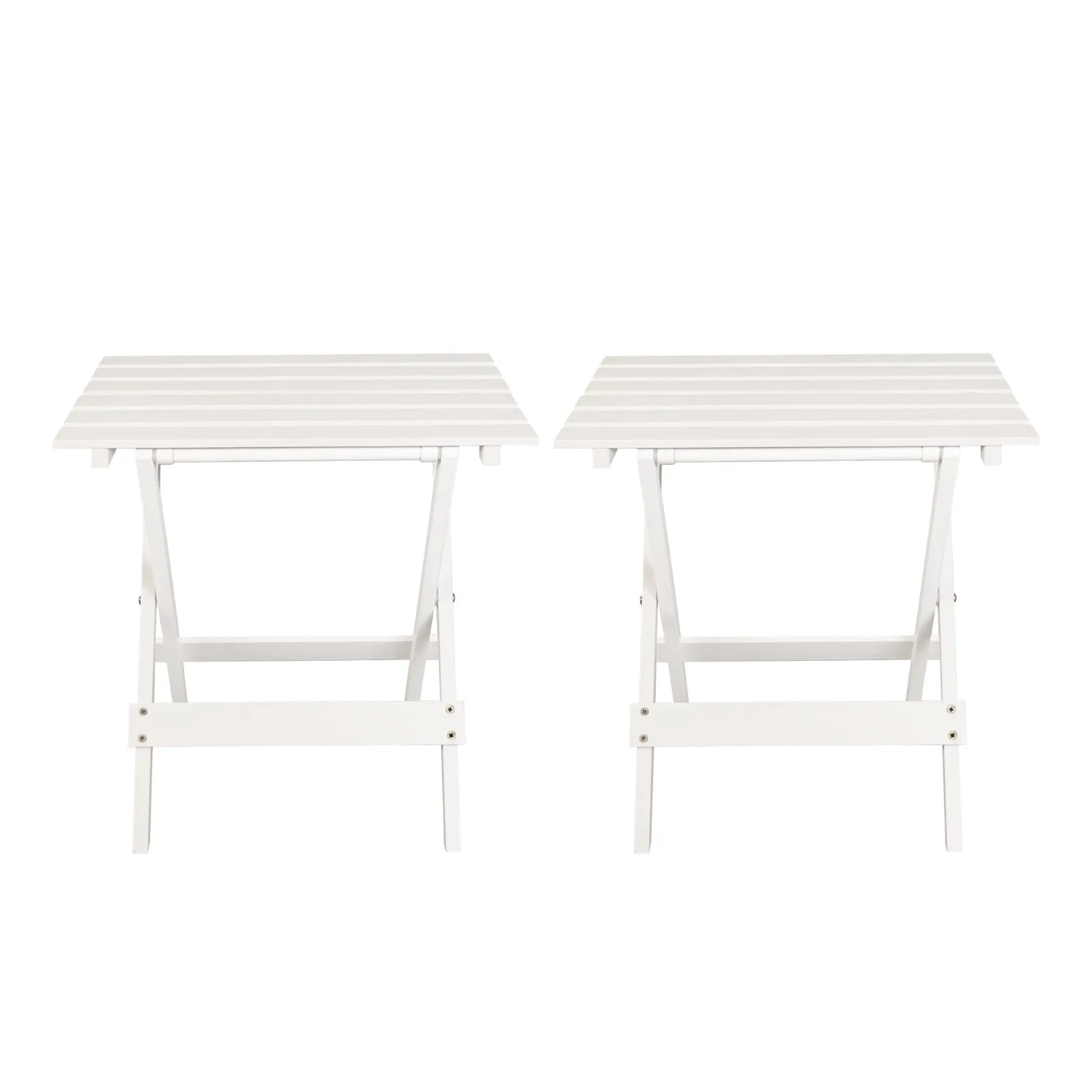 Mesa lateral dobrável pequena de madeira maciça dos EUA (conjunto de 2 peças), branco, suporte portátil para plantas de mesa externa para pátio