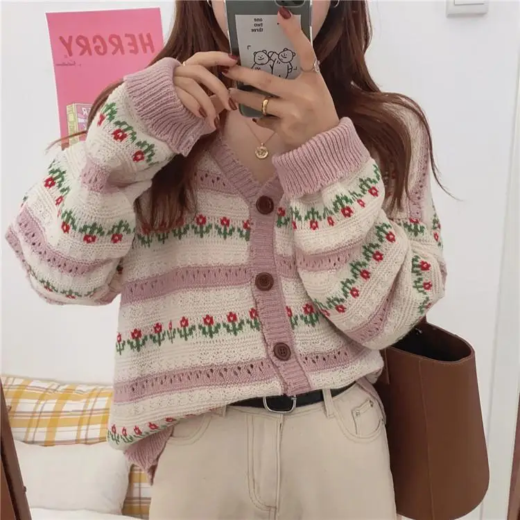 Striped Sweater Jacket Women's Thin Knitted Cardigan Internet Famous New Loose Fit Versatile Long Sleeved Top