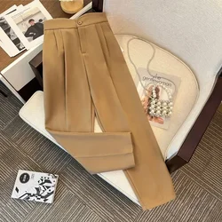 Spring and Autumn Women's Solid Color Elastic Loose Plus Size Halun Pants High Waist Pockets Button Fashion Casual Trousers