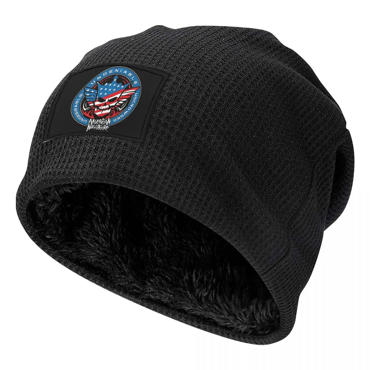 Cody Rhodes Mes Waffle Knit Fleece Lined Beanie with PU Leather Patch Unisex Warm Winter Soft Cap