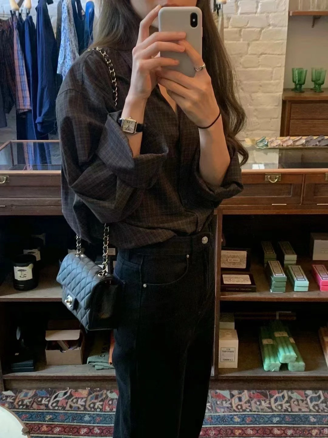 

Casual Commuter Sle Women's Plaid irt Loose Long Sve Ne Top Ele Autumn New Faion Korean Version