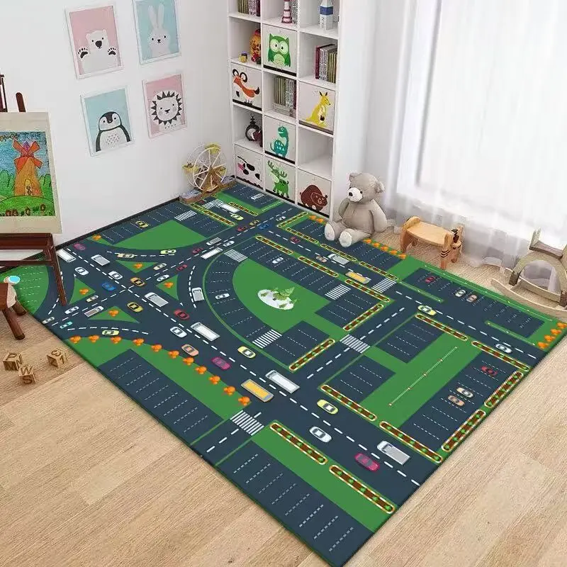 Airport Runway Carpet Mat Rug Aeroplane Theme Home Decoration Non-slip Educational Kids Activity Play Mat with Terminal Design