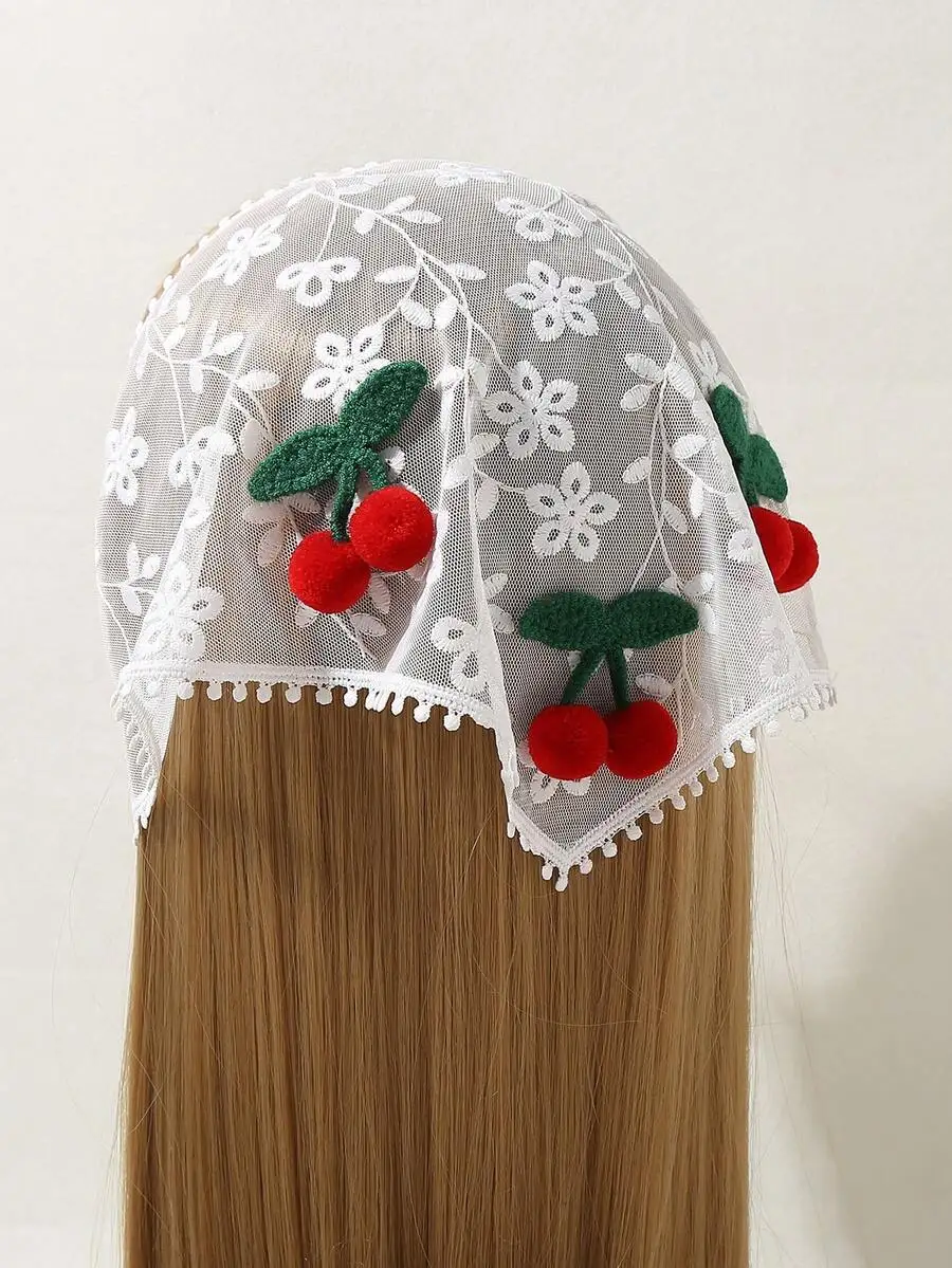 

Sweet Cherry Lace Triangle Headband For Women Vintage Hair Accessory Summer Fall Winter