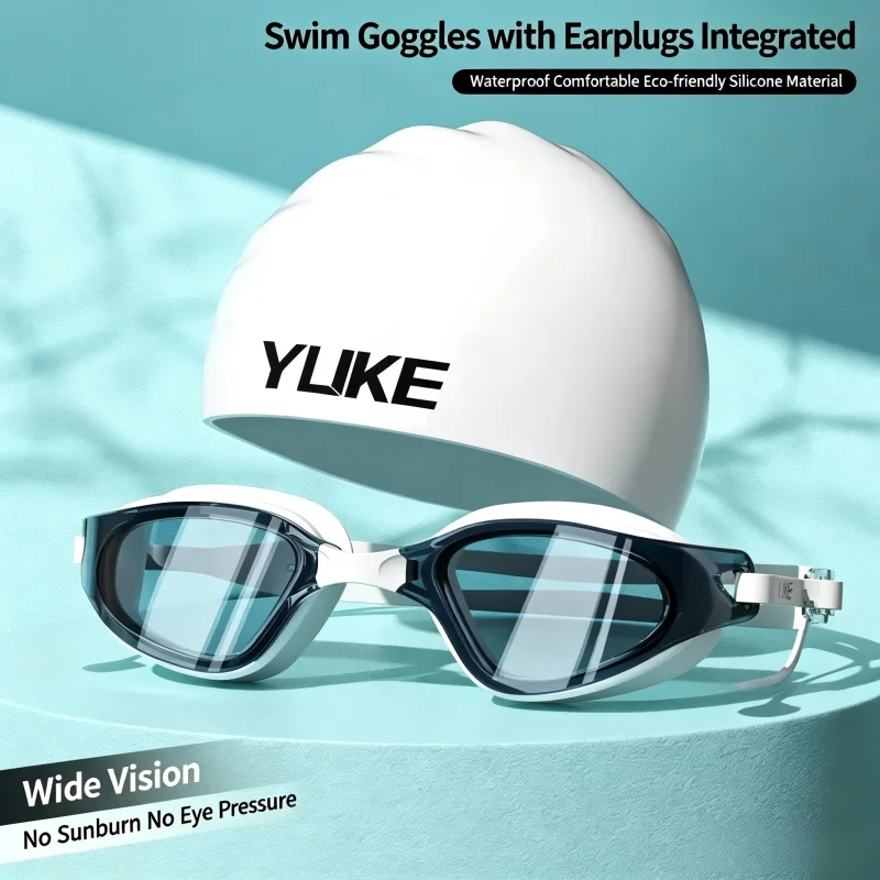 Schwimmbrille mit Ohrstöpseln Silikon-Schwimmkappe Set Anti-Beschlag UV-Schutz HD Klare Gläser Wasserdichte Schwimmbrille für Männer und Frauen
