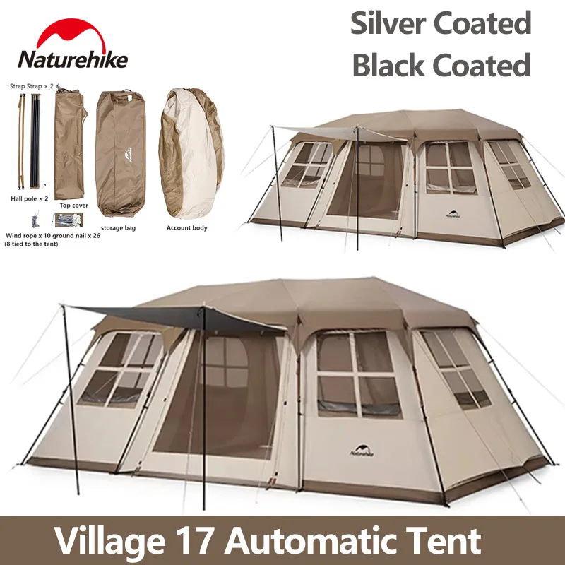 Naturehike Village 17 Automatic One-touch Tent Large Space Outdoor Glamping Hut All-In-One Ridge Pole Hiking Camping Travel