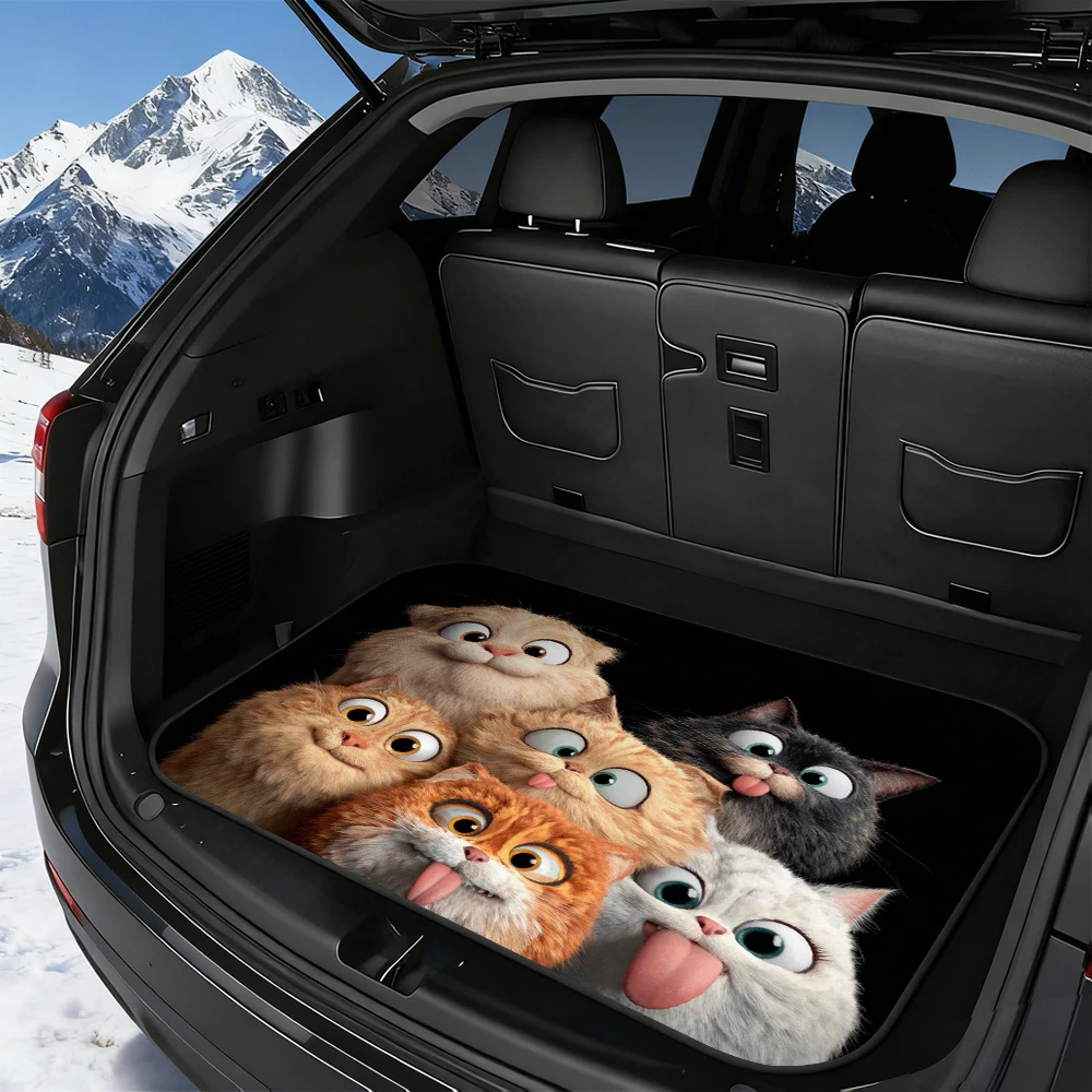 VIKAMA Plush Cartoon Kitten Trunk Mat Wear Resistant Non Slip Universal Boot Liner Cute Car Decor