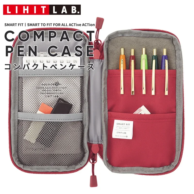 Japan Lihit Lab PU Waterproof Pen Case SMART FIT Large Capacity Pencil Bag Multifunctional Storage School Stationery Supplies