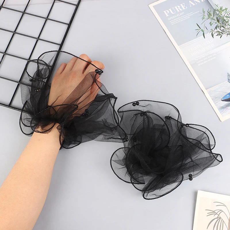 1Pair Flare Bead Sleeve Manicure Photo Background Wedding Tulle Cuffs Handheld Shooting Decoration Nail Enhancement Photography