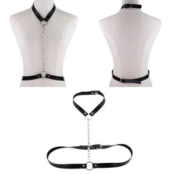 PU leather ring chain strap body chain collar abdominal girdle performed on stage Chain belt
