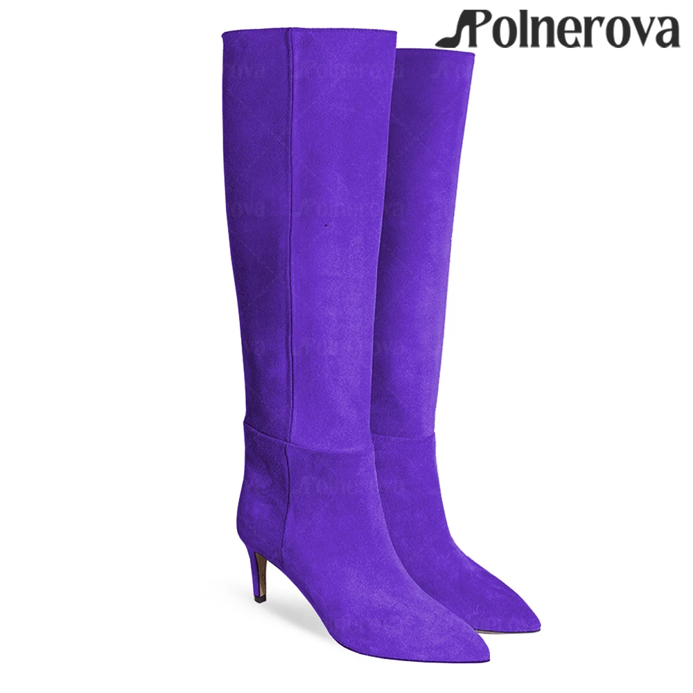 Suede Pointed Toe Tubular Boot 7.5cm Stiletto High Heeled Winter Boots Classic Fashionable Style Women's Knee-High Modern Boots
