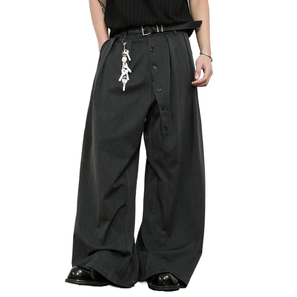 Cleanfit زر على الموضة دعوى بانت الرجال الشارع الشهير موضة خمر فضفاض عادية السراويل الفضفاضة النساء كبيرة الحجم واسعة الساق بانت بنطلون #3