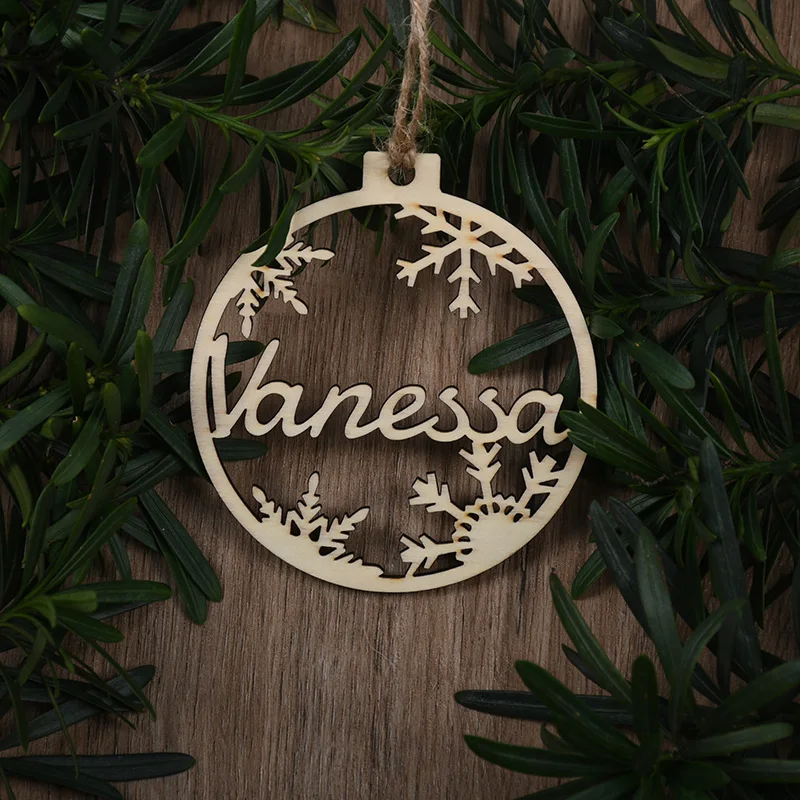 Custom Christmas Tree Baubles Silver Wood Decor Personalized Ornament Laser Cut Names Christmas Custom Gift Tags Dropshipping