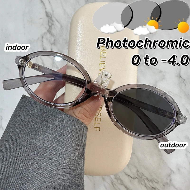 

Oval Small Retro Photochromic Korean Myopia Glasses Anti-blue Light Eyeglasses Eye Protection Ladies Optical Spectacle Eyeglass