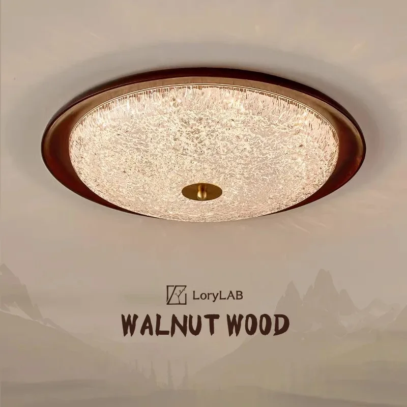 Ice Crack Solid Wooden Walnut Color Wabi-sabi Simple Modern Style Ceiling Lights for Living Room Bedroom Study Atmosphere Decor