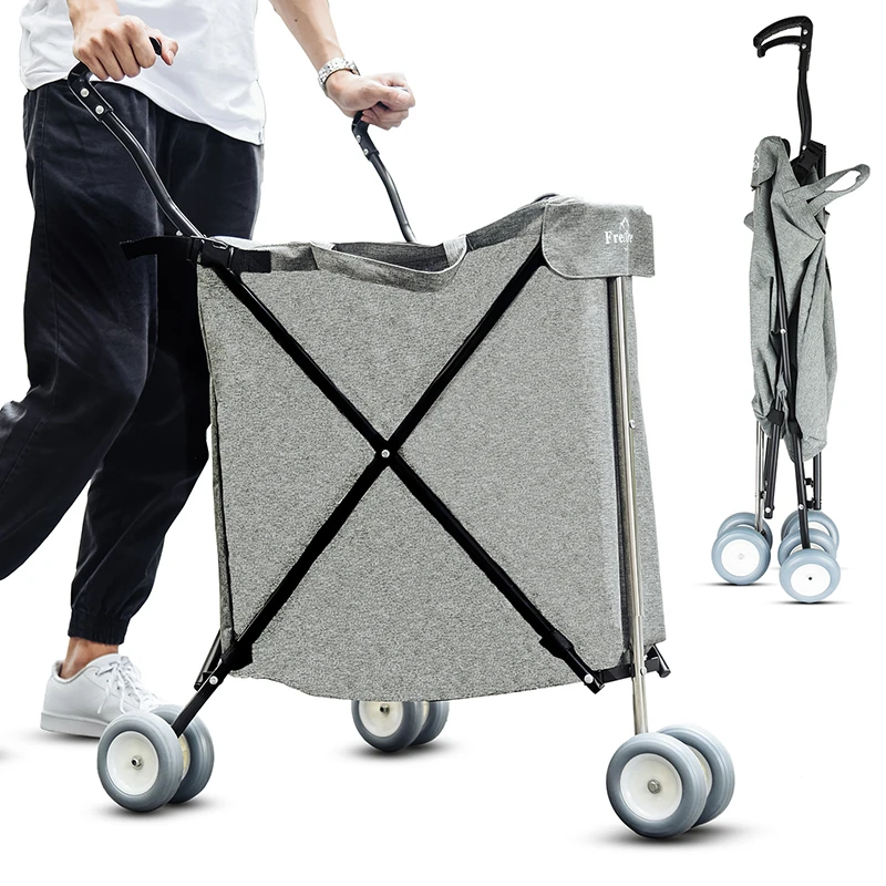 

Supermarket shopping universal wheel multi-functional folding shopping cart outdoor home cart express trolley