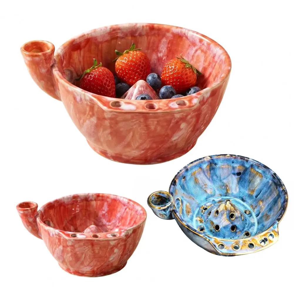 Fruit Washing Strainer with Drain Ceramic Berry Colander Bowl Ceramic Berry Bowl with Drainage Hole Self Rinsing for Berries