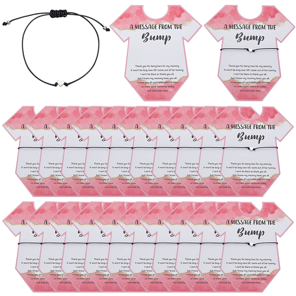 Baby Shower Favors for Guests Paper Bracelet Display Cards with Adjustable Heart Polyester Cord Bracelets for Gender Reveal