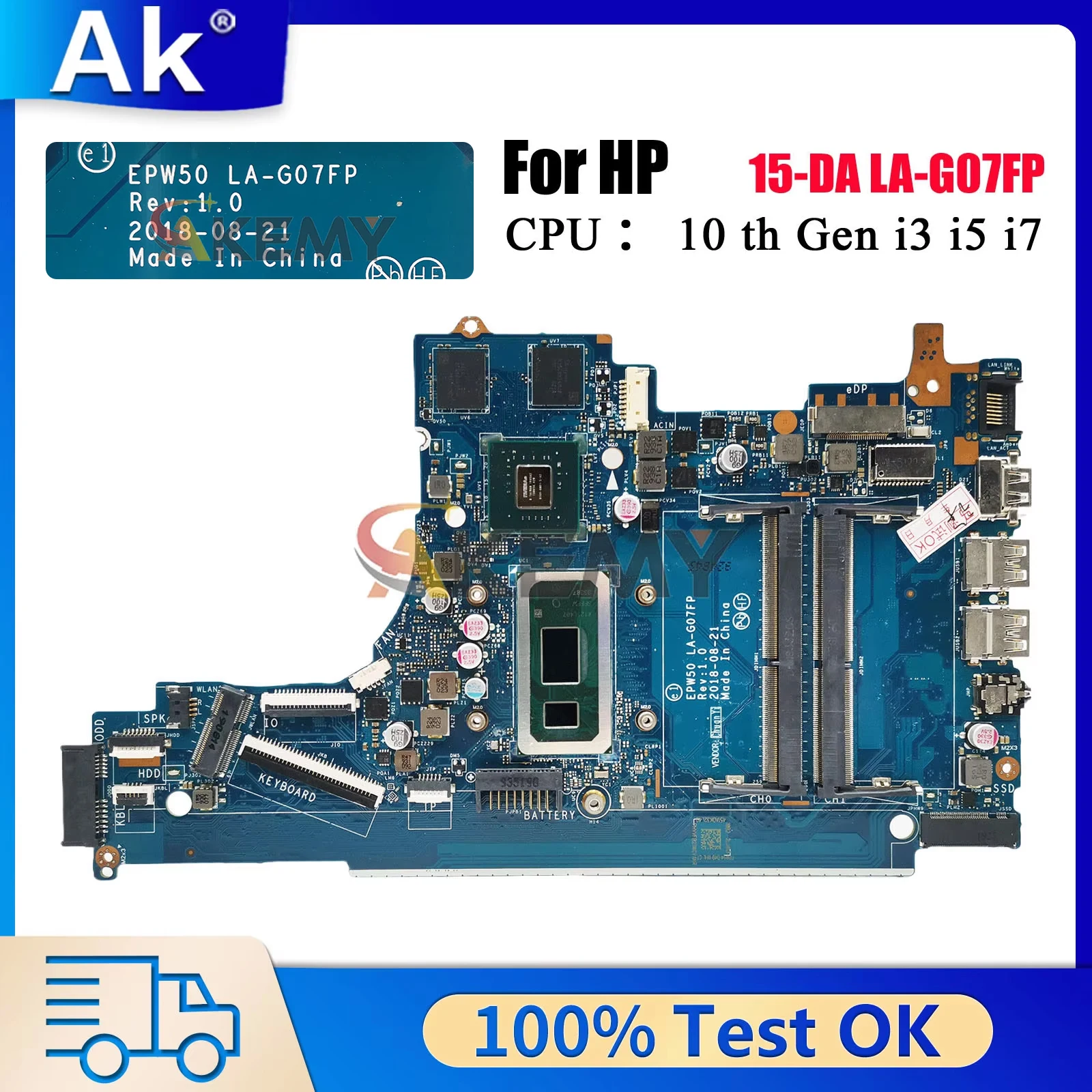 

LA-G07FP Материнская плата для ноутбука HP Pavilion 250 G7 15-DA с процессором i3 i5 i7 8-го 10-го поколения V2G GPU L35245-001 L52746-601