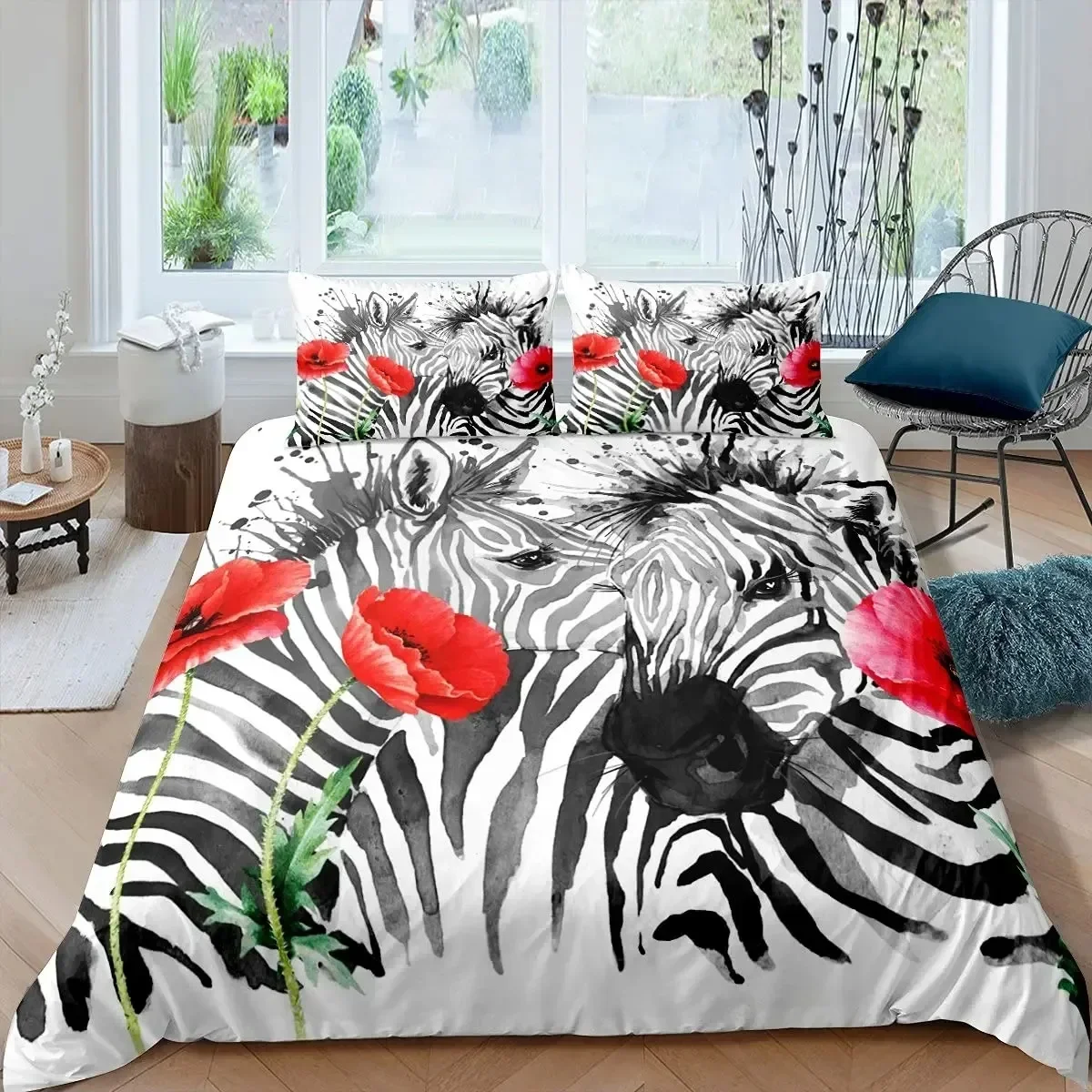 

3D Print Zebra Bedding Set Animal Decorative 3 Piece Comforter Quilt Cover with 2 Pillow Shams, King Size Fashion Duvet Cover