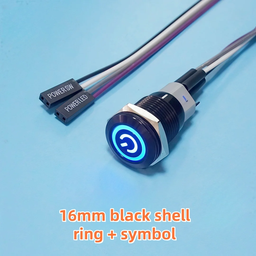 Kostenloser Versand 12mm/16mm/19mm/22mm PC Start-Reset-Schalter LED mit 50cm DuPont-Kabel – Detail 5
