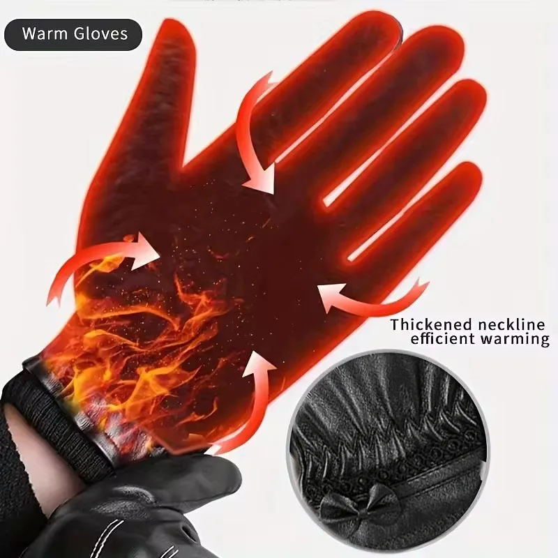 قفازات الشتاء للنساء قفازات جلدية حقيقية في الهواء الطلق ركوب الدراجات جلد الغنم الحقيقي الأسود الدفء القيادة قفازات الدراجات النارية #4