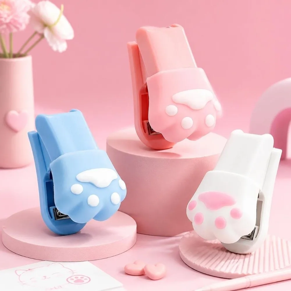 Durable Handheld Mini Stapler Set Multifunctional Cute Design Cat Paw Stapler Lever-Operated Labor-Saving Cat Claw Stapler Home
